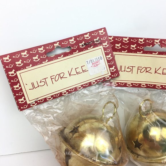 Vtg 3 Just For Keeps Gold Metal Christmas Holiday Bells with Star Shapes Craft - Picture 2 of 12